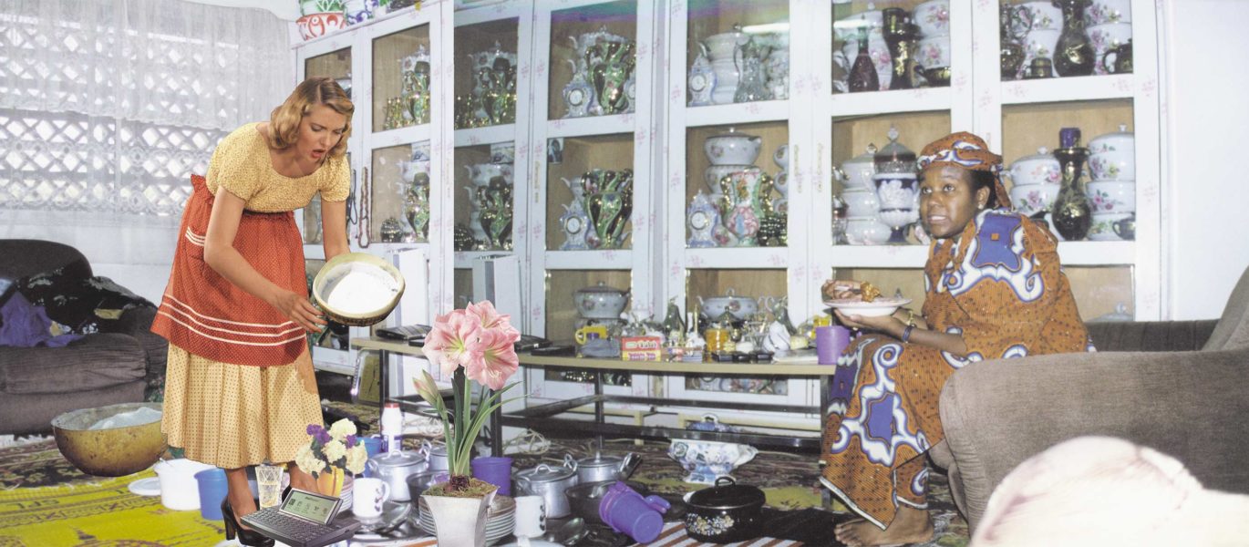 "Lady and the Maid" is a computer montage piece of art created in 2000 by Nigerian artist Fatimah Tuggar