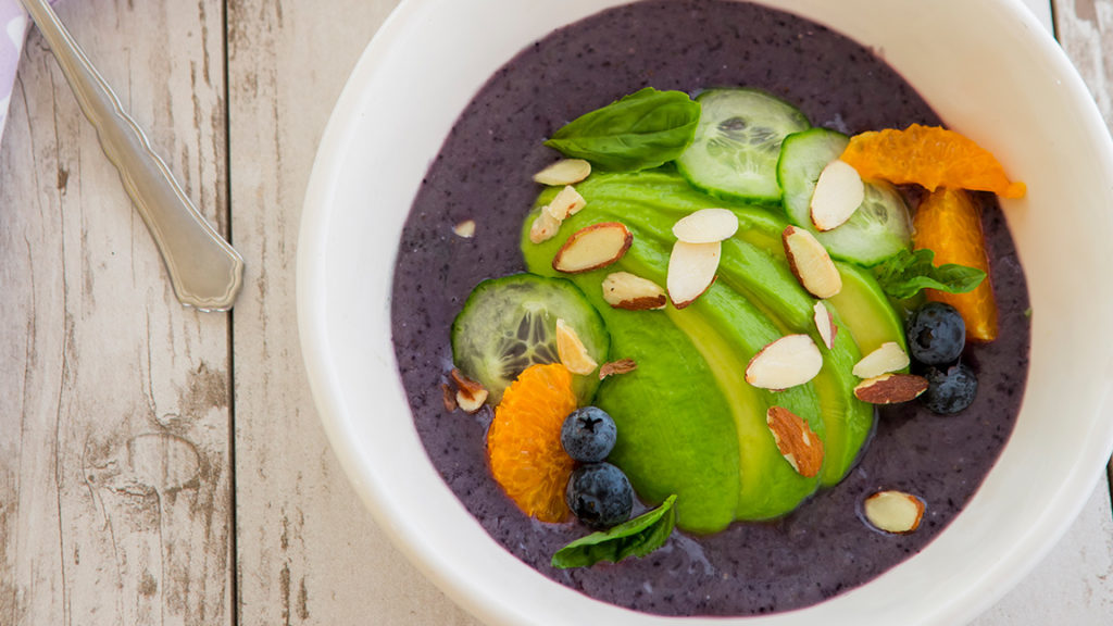 zesty avocado and wild blueberry smoothie bowl