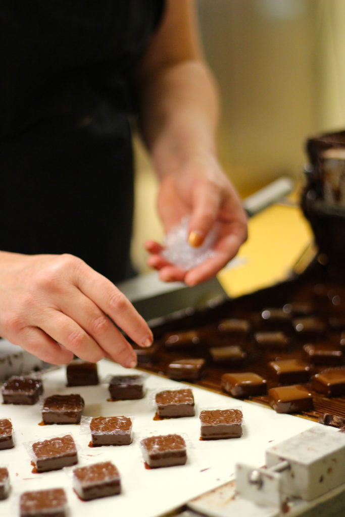 Hand-making chocolates at Black Dinah Chocolatiers in Westbrook, Maine