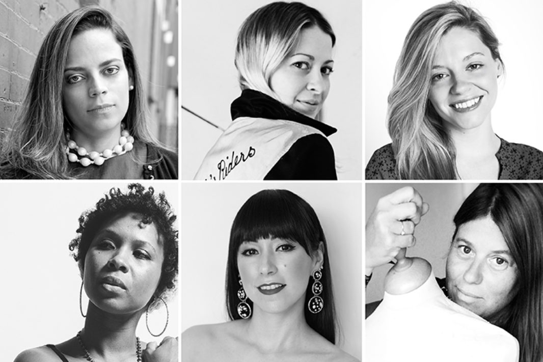 Collage of black and white portraits of the six fashion designers being featured in Boston Fashion Week's “The Power of Women: The Future of Boston Fashion” opening night