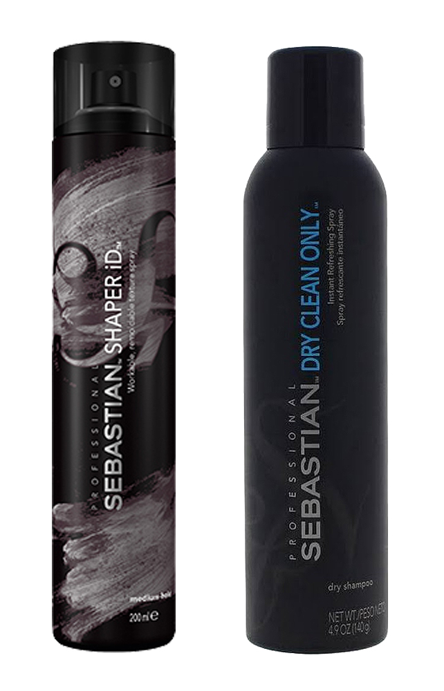 Sebastian Shaper iD spray can and Sebastian Dry Clean Only dry shampoo bottle 