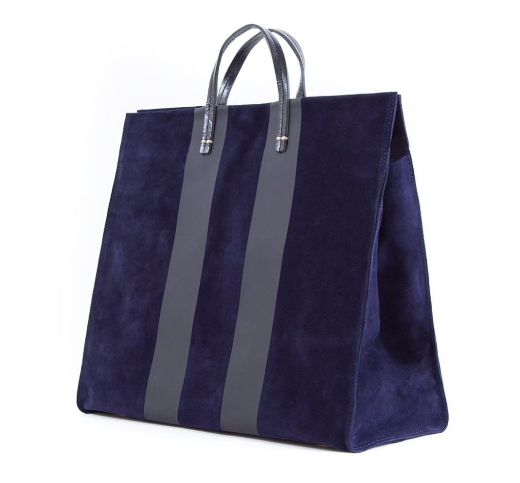 Clare V Simple Tote in Navy with black racing stripes