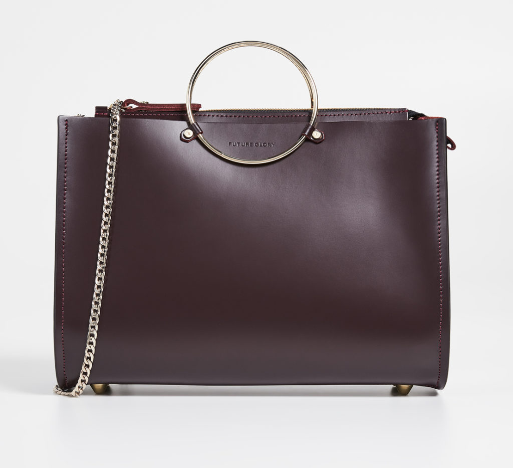 Future Glory Co. Rockwell Maxi Bag with chain strap and circular metal handle in Merlot