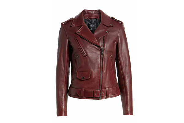 Still image of 7 For All Mankind Leather Biker Jacket in Bordeaux