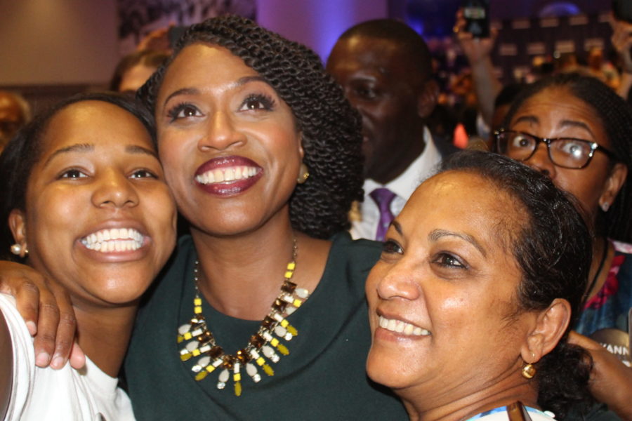 Ayanna Pressley celebrating Massachusetts Primary win at Dorchester headquarters