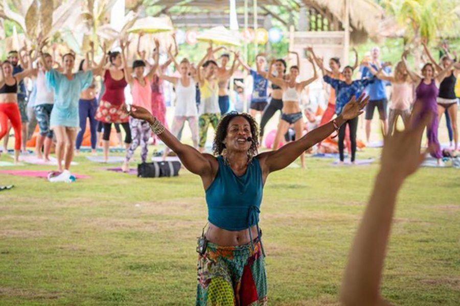 Afro Flow Yoga founder Leslie Salmon Jones gets people moving in Indonesia
