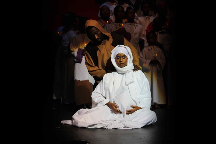 Mary, played by Desiree Springer, and Joseph, played by Tennyson C. Palmer, as the Holy Family in "Black Nativity."