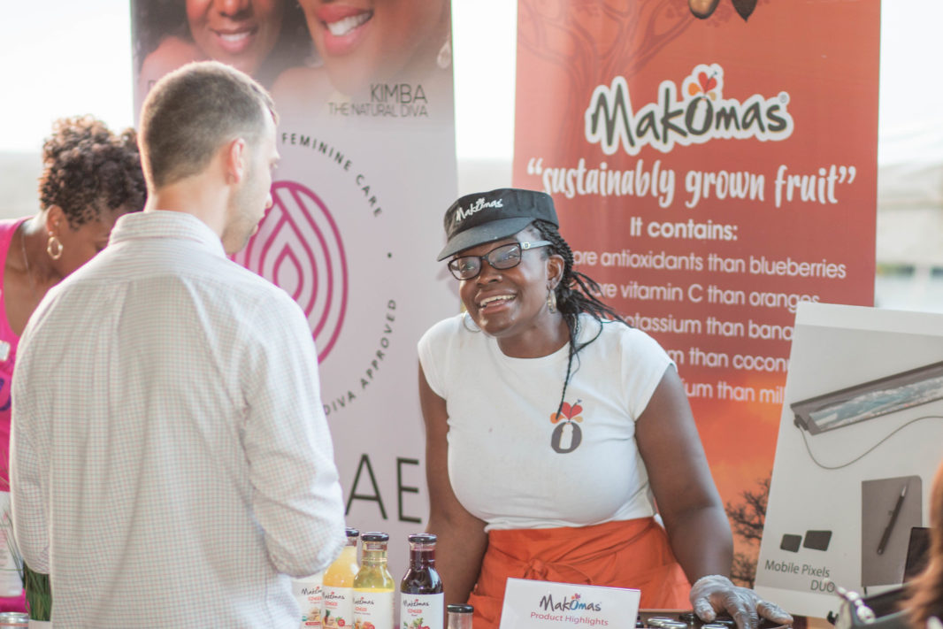 Magbè Savané of Revere-based Makomas, a purveyor of healthy drinks, at the MassChallenge 2018 Startup Showcase