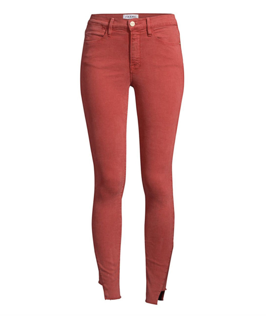 Frame Le High Gusset Step Skinny Jeans in faded red