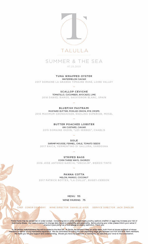 Summer and the Sea Dinner at Talulla Summer and the Sea Dinner at Talulla
